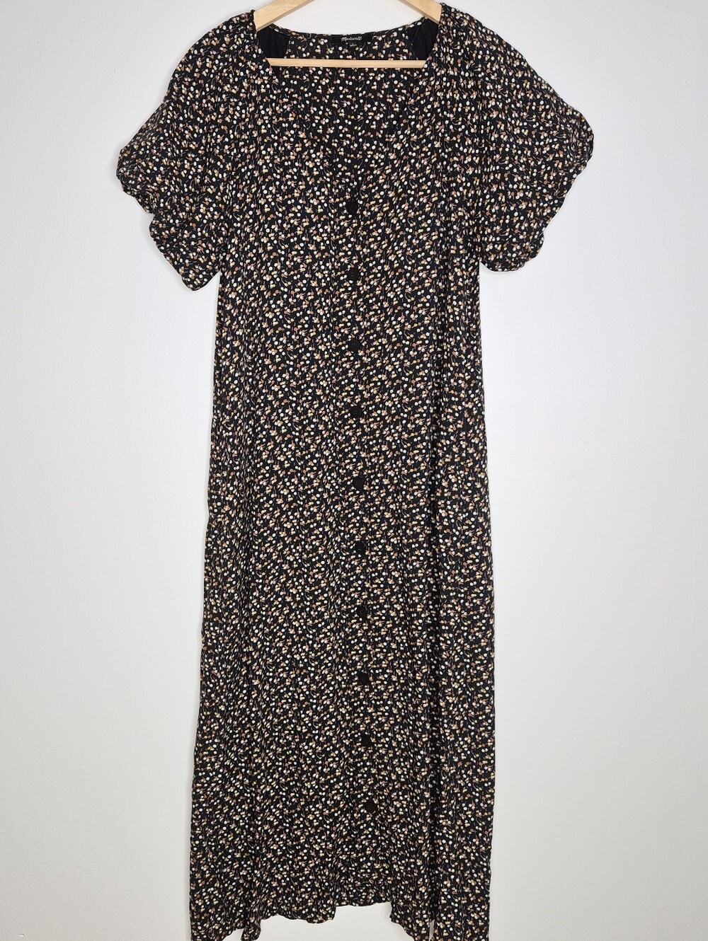 Madewell Ditsy Floral Bubble Sleeve Halloween Candy Corn Button Midi Dress Sz S